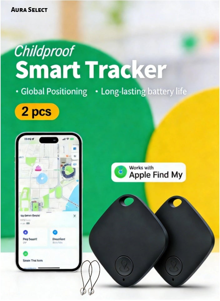  أورا سيليكت جهاز تتبع ذكي، جهاز تحديد موقع المفاتيح اللاسلكي يعمل مع Apple Find My (iOS فقط)، إنذار مضاد للضياع، حماية الخصوصية، جهاز تحديد موقع عن بعد للأطفال والحيوانات الأليفة والحقائب والمفاتيح والمحافظ والأمتعة والمزيد - أسود (عبوة من 2 قطعة) - Image 1